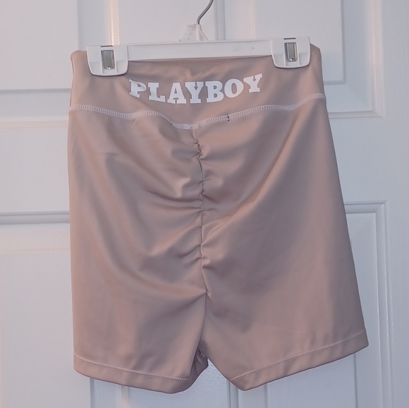 Playboy x Missguided 6 Pale Pink Bunny Logo Hi-Rise Scrunch Booty Bicycle Shorts - Picture 2 of 15